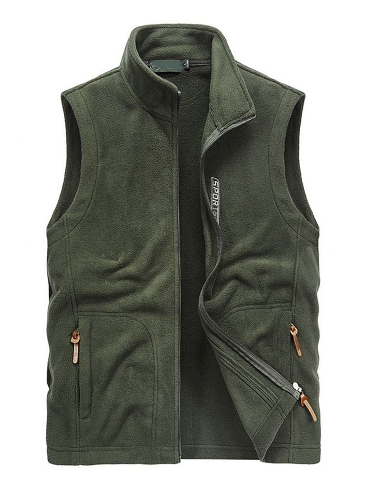 Herr Letter Stand Collar Zipper Casual Waistcoat