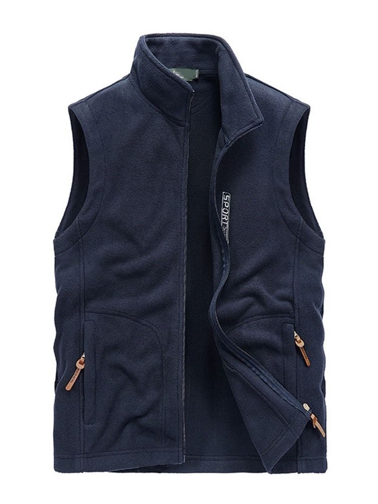 Herr Letter Stand Collar Zipper Casual Waistcoat