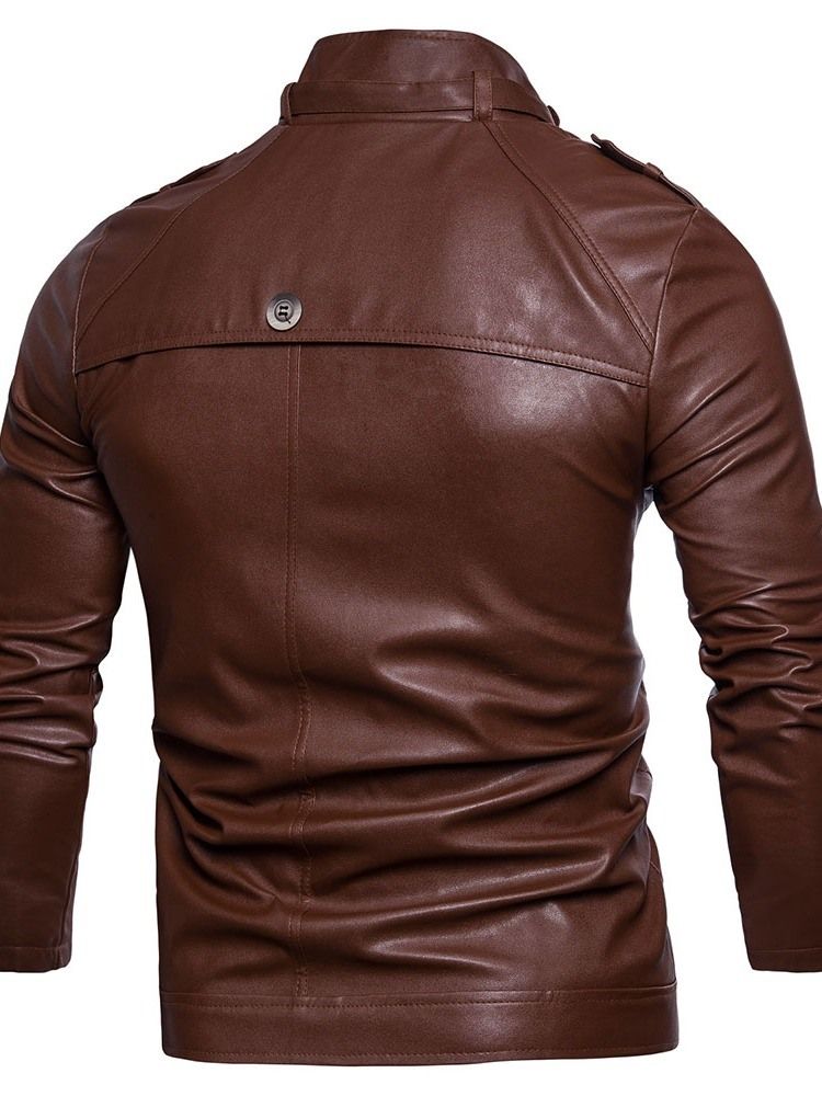 Herr Standard Stand Collar Plain Slim European Leather Jacket