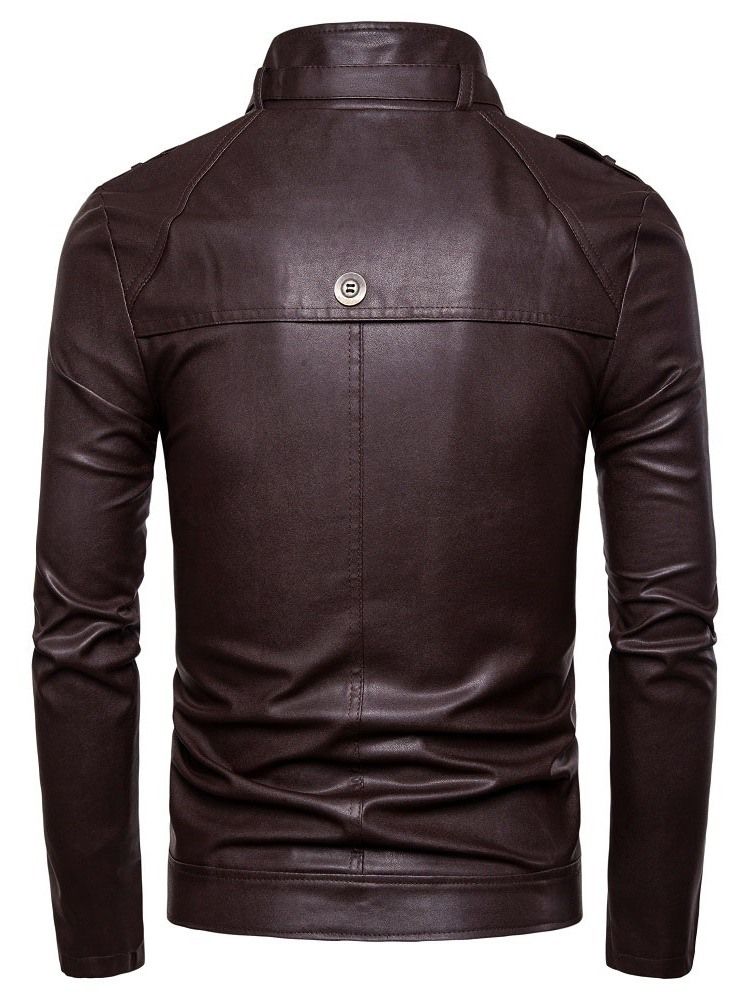 Herr Standard Stand Collar Plain Slim European Leather Jacket