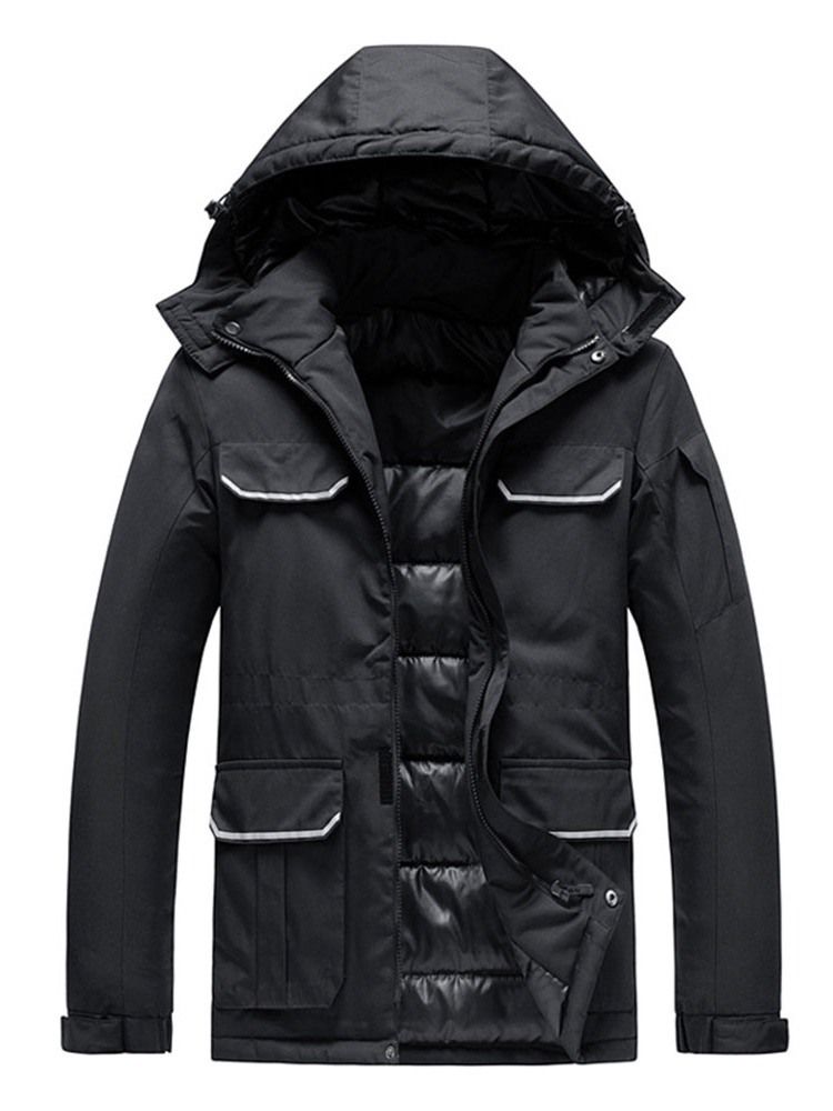 Hooded Block Zipper Casual Dunjacka För Män