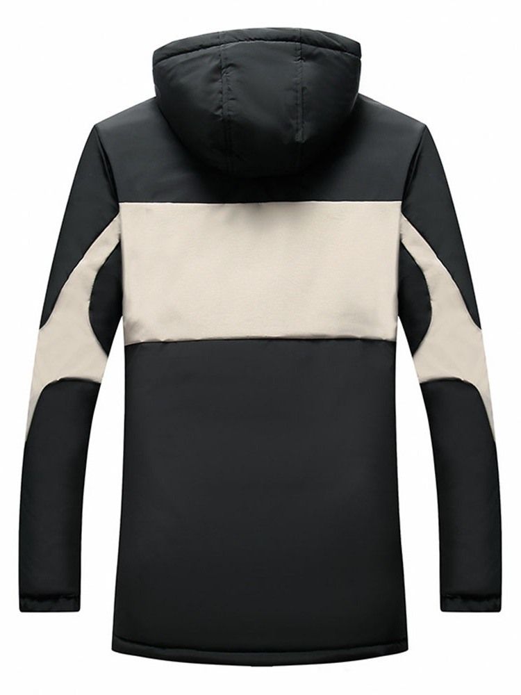 Hooded Mid-length Patchwork Zipper Casual Dunjacka För Män