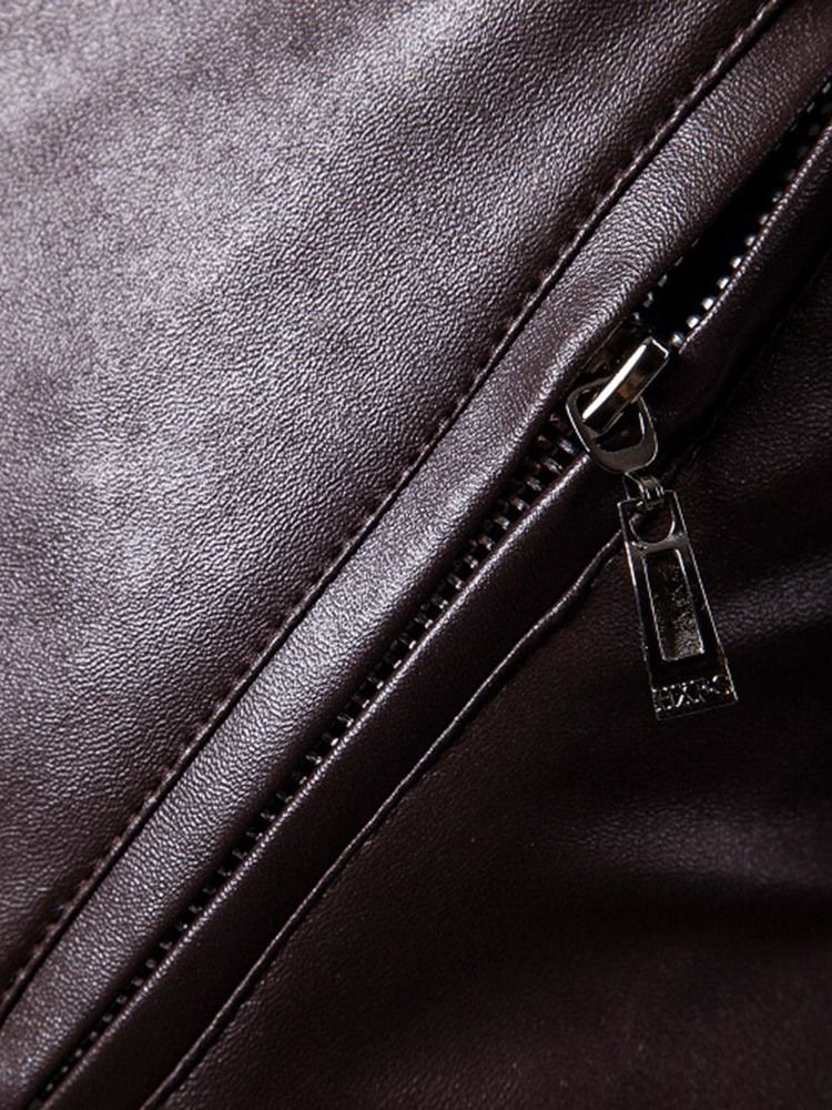 Lapel Plain Zipper Herrjacka