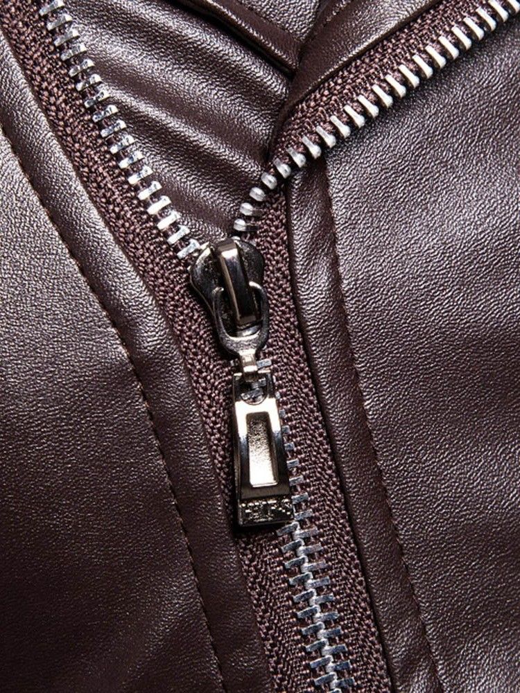 Lapel Plain Zipper Herrjacka