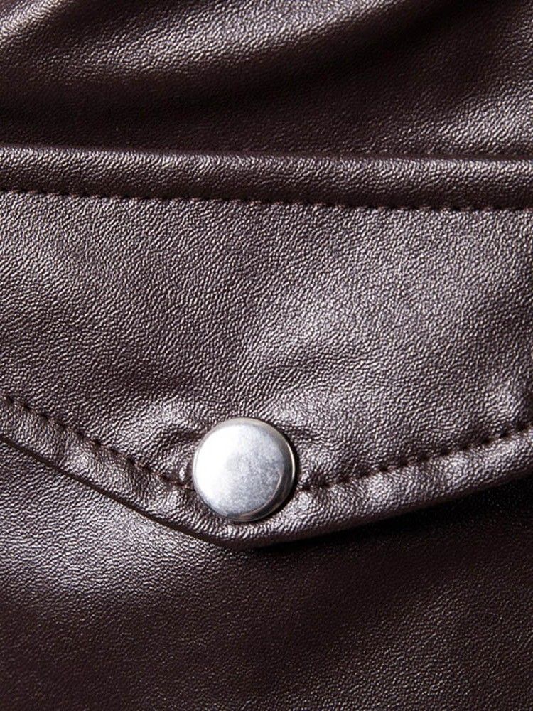 Lapel Plain Zipper Herrjacka