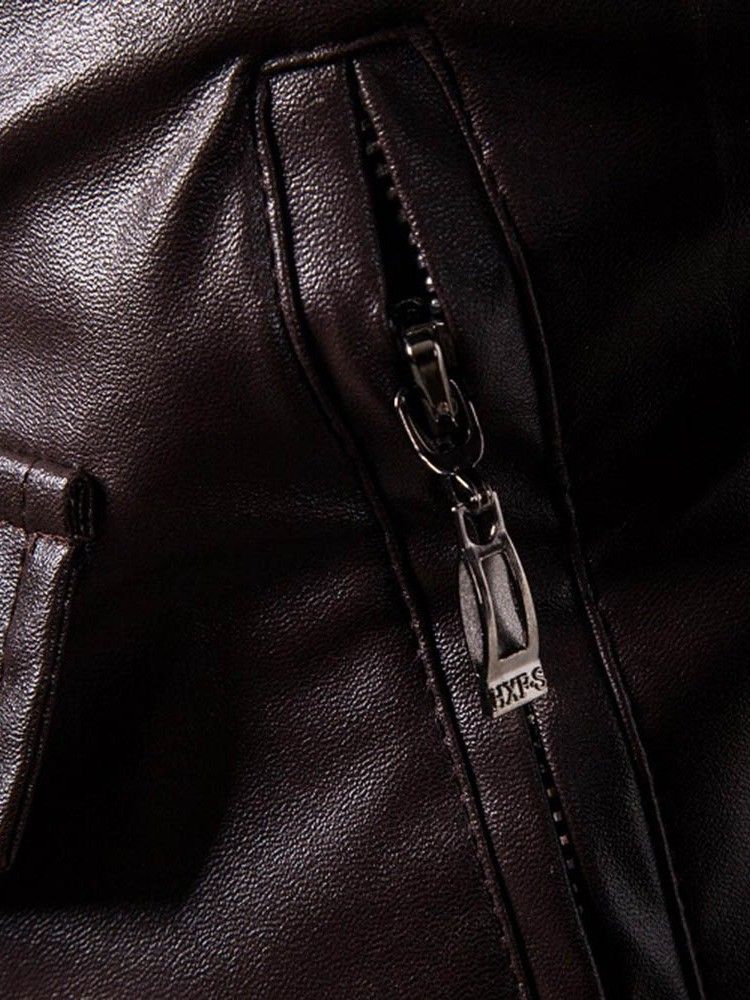 Lapel Plain Zipper Herrjacka