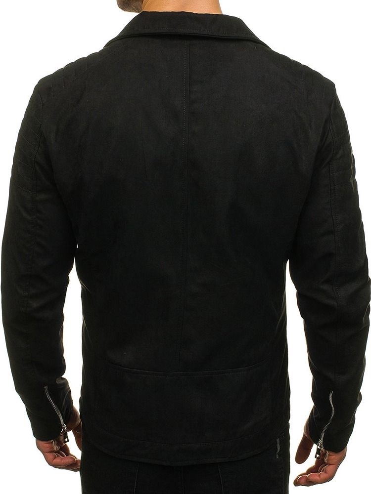 Lapel Plain Zipper Style Jacka För Män