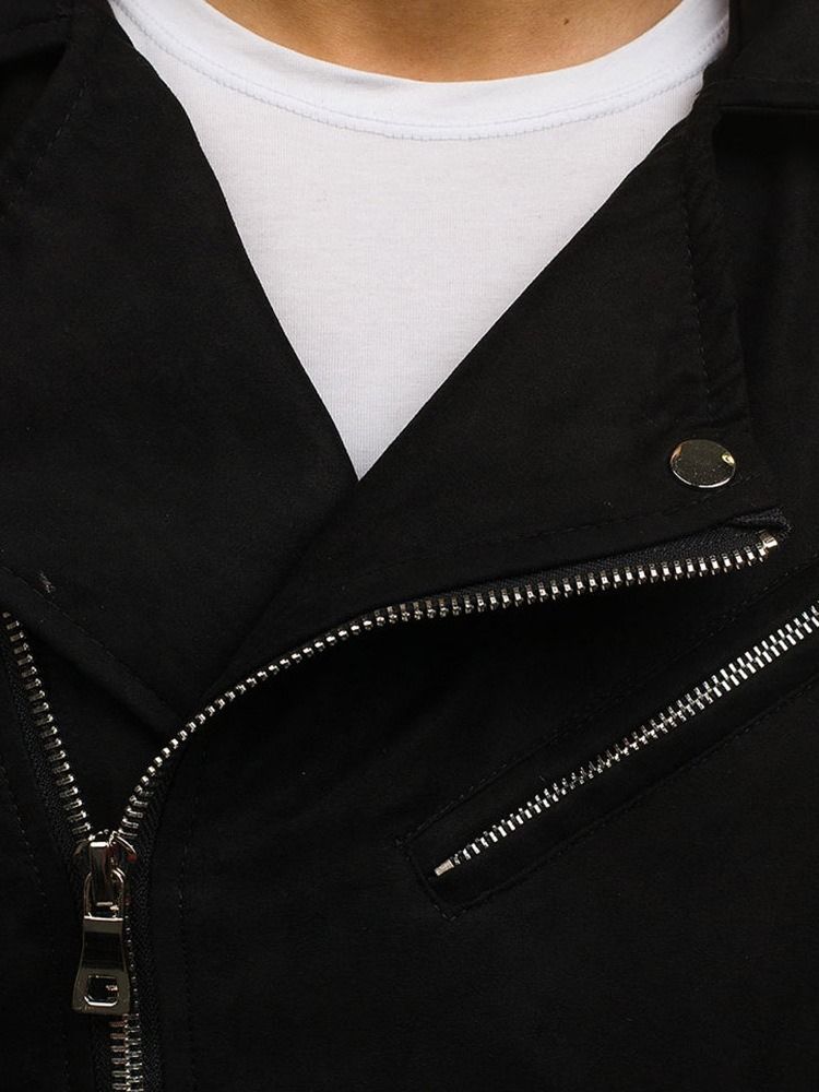 Lapel Plain Zipper Style Jacka För Män