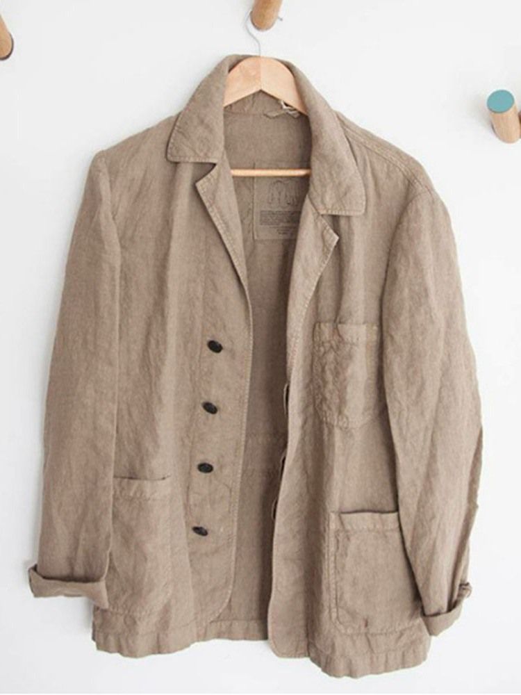 Lapel Pocket Pocket Plain Slim Single-breasted Jacket