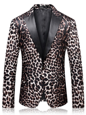 Leopard One Button Mens Notched Lapel Slim Fit Blazer Jacket