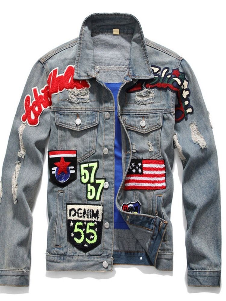 Letter Lapel Appliques Single-breasted Men's Jacket