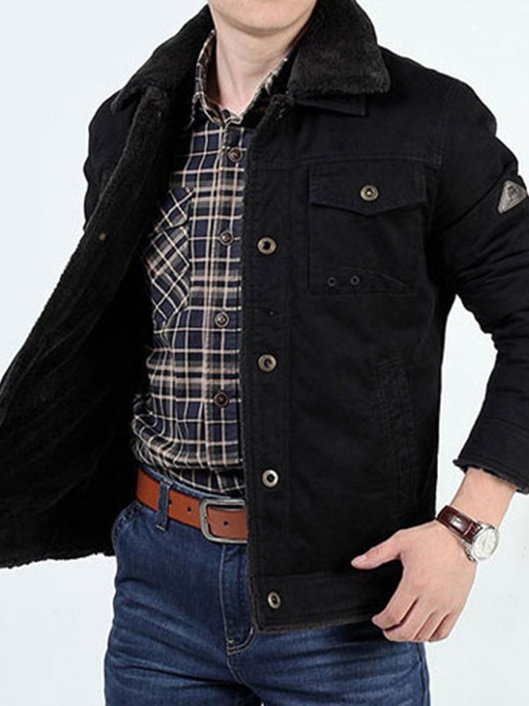 Letter Pocket Lapel Single-breasted Men's Jacket