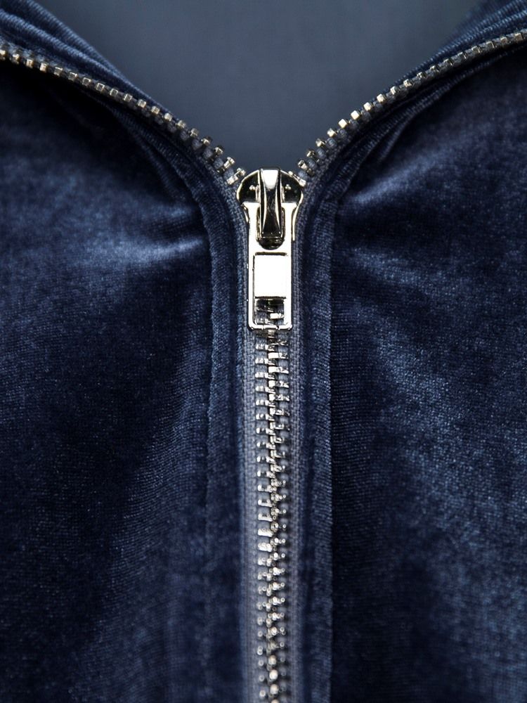 Loose Hooded Plain Zipper Damjacka