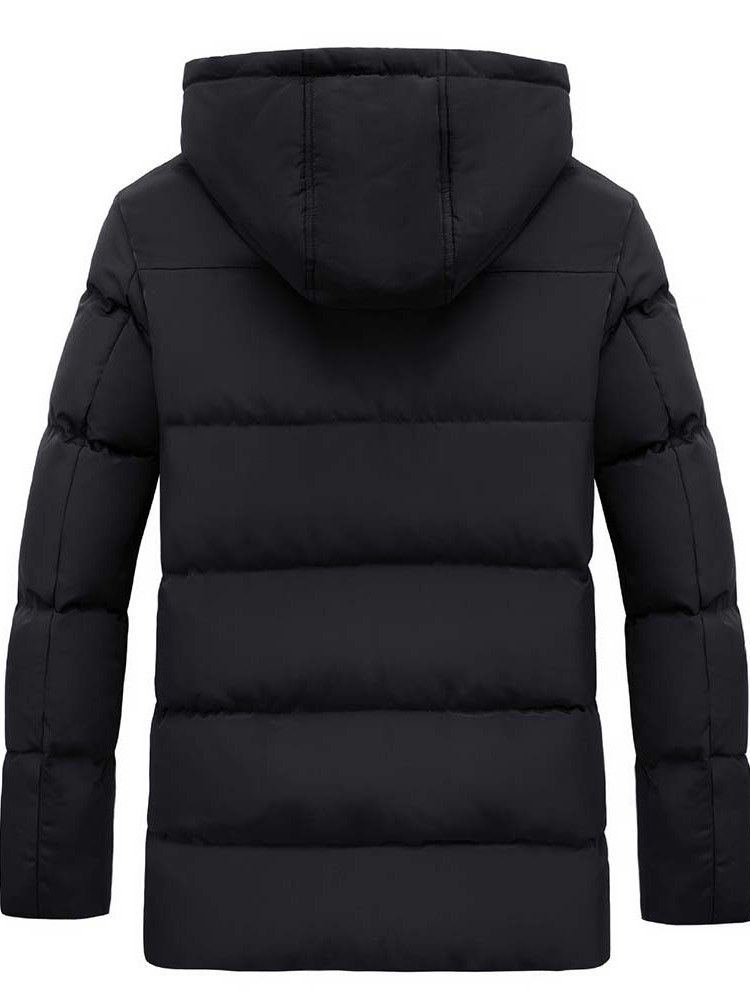 Mid-längd Plain Hooded Casual Zipper Style Dunjacka För Män