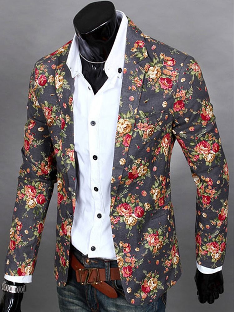 Notched Lapel Floral Print Vogue Casual Men's Blazer