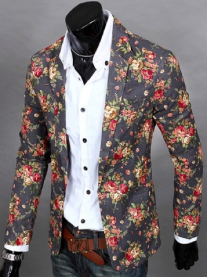 Notched Lapel Floral Print Vogue Casual Men's Blazer