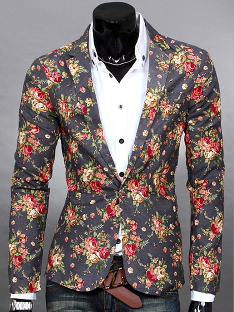 Notched Lapel Floral Print Vogue Casual Men's Blazer