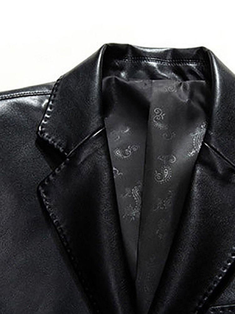 Notched Lapel Plain Standard Ol Fall Leather Leather Jacket