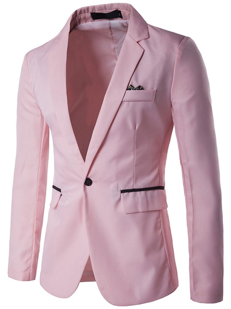 Notched Lapel Slim Mens Plain Blazer