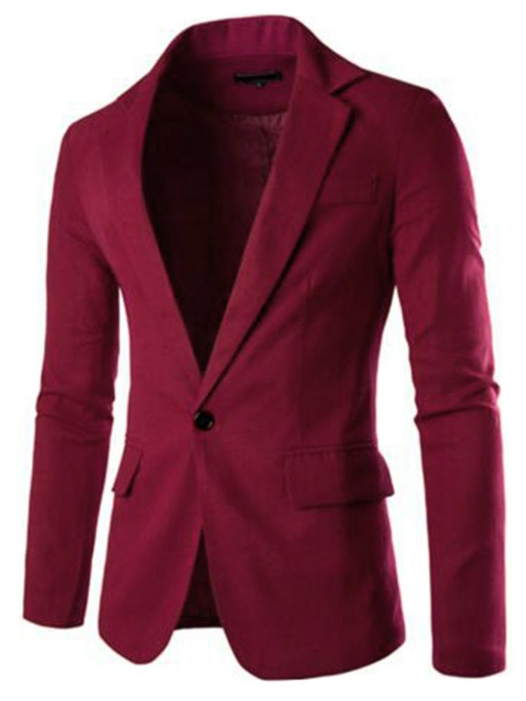 Notched Lapel Solid Color Slim Blazer För Män