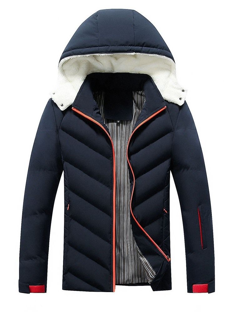 Patchwork Color Block Hooded Zipper Casual Dunjacka För Män