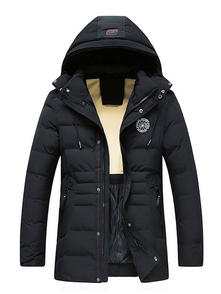 Patchwork Mid-length Style Hooded Zipper European Dunjacka För Män