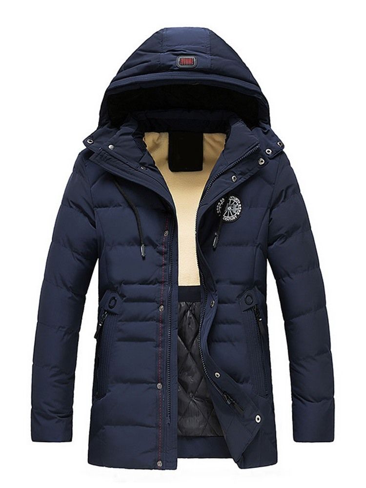 Patchwork Mid-length Style Hooded Zipper European Dunjacka För Män