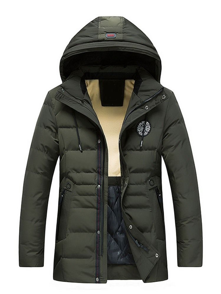 Patchwork Mid-length Style Hooded Zipper European Dunjacka För Män