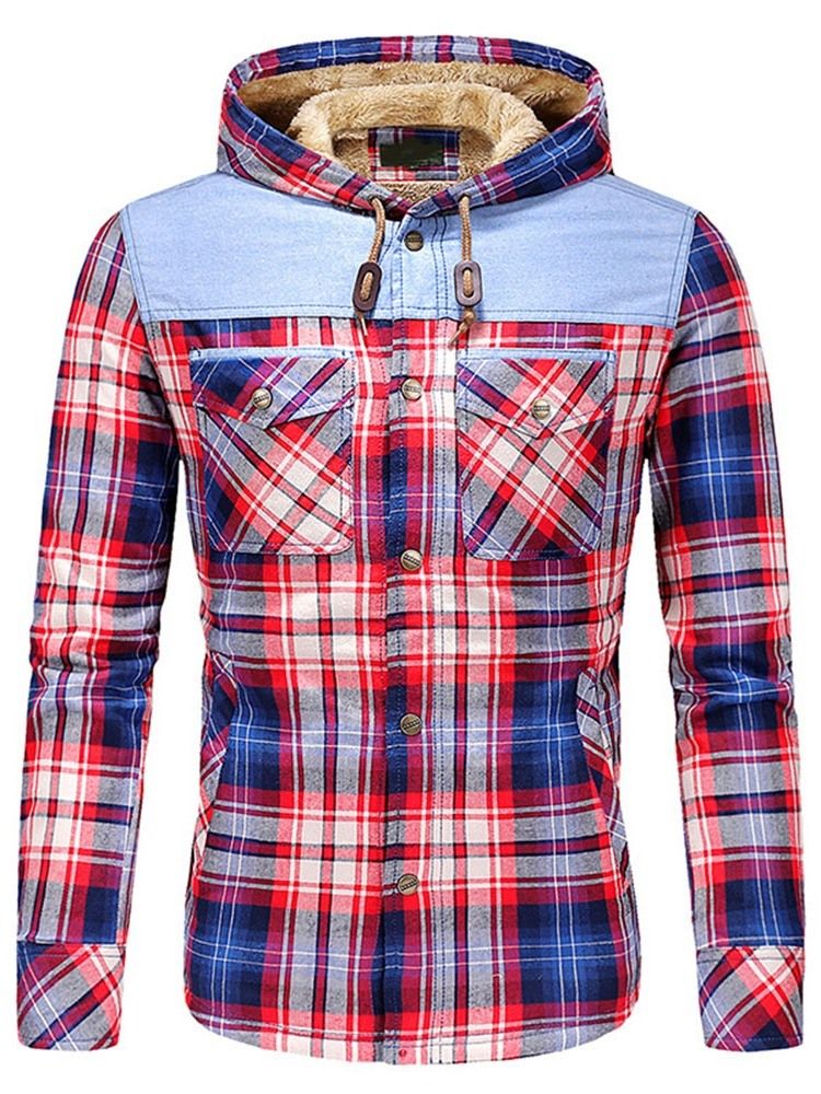 Plaid Fleece Patchwork Winter Casual Jacka För Män