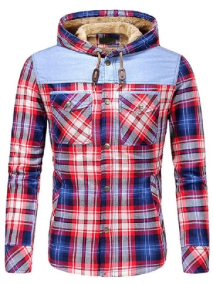 Plaid Fleece Patchwork Winter Casual Jacka För Män