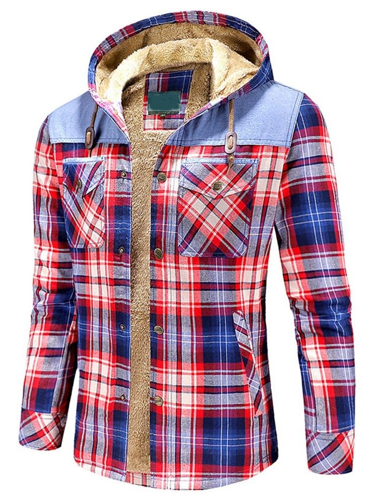 Plaid Fleece Patchwork Winter Casual Jacka För Män