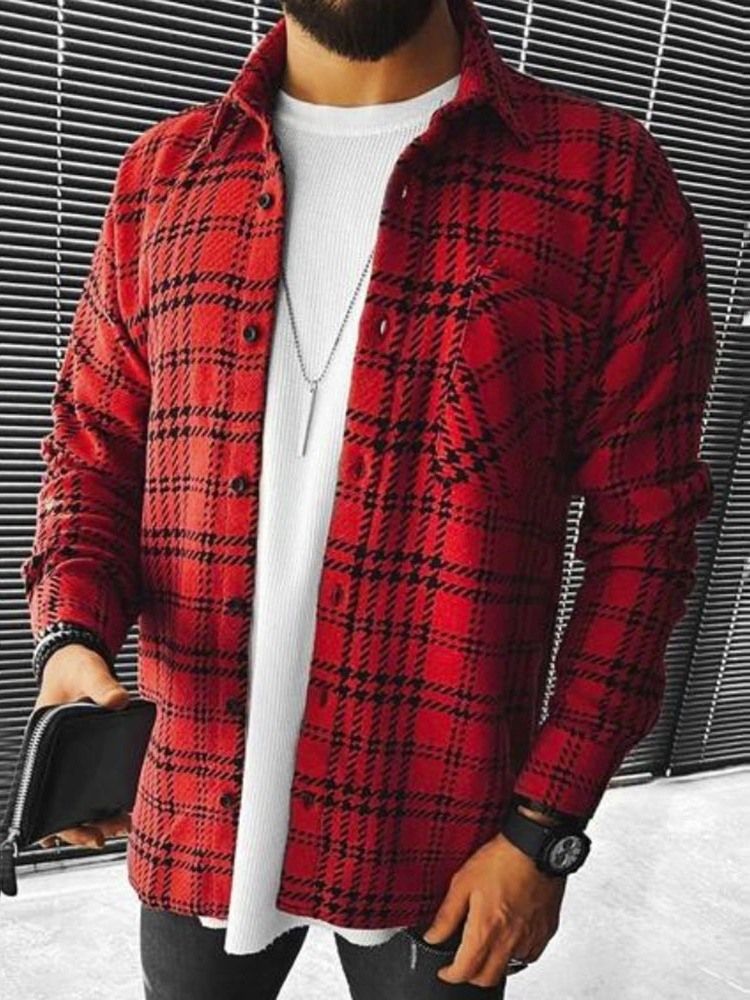 Plaid Lapel Casual Fall Jacka För Män