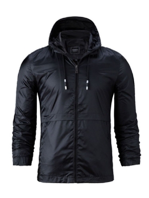 Plain Lace-up Hooded Mens Casual Jacket