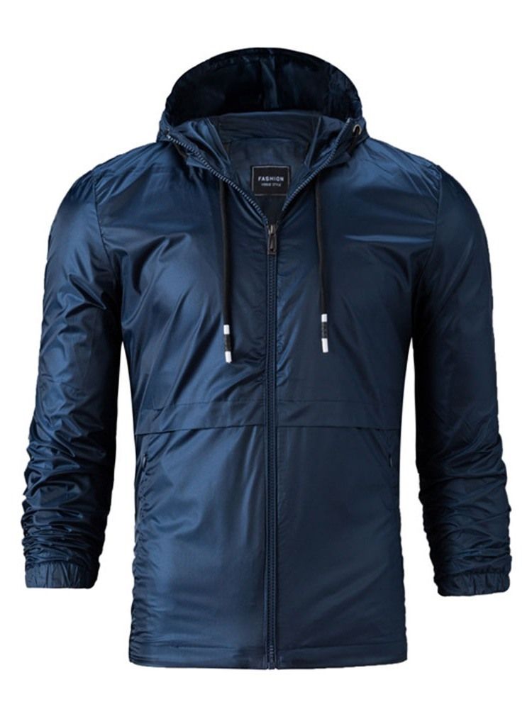 Plain Lace-up Hooded Mens Casual Jacket