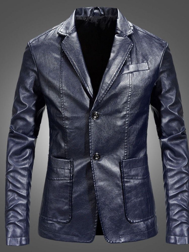 Plain Lapel Casual Single-breasted Men's Leather Jacket