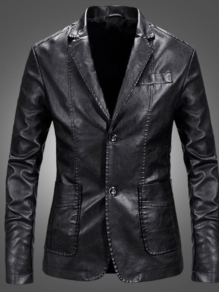 Plain Lapel Casual Single-breasted Men's Leather Jacket