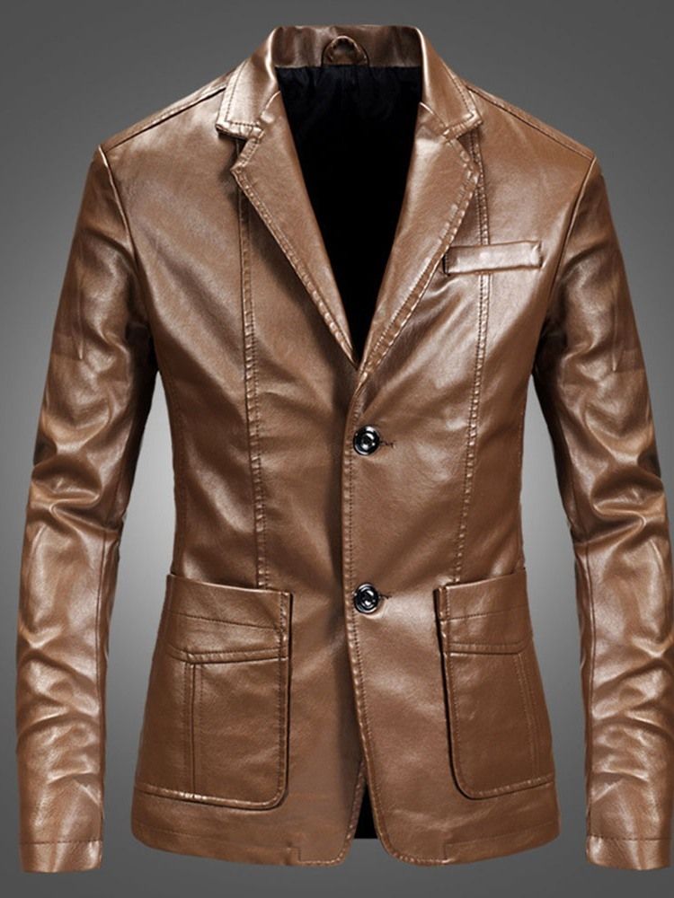 Plain Lapel Casual Single-breasted Men's Leather Jacket