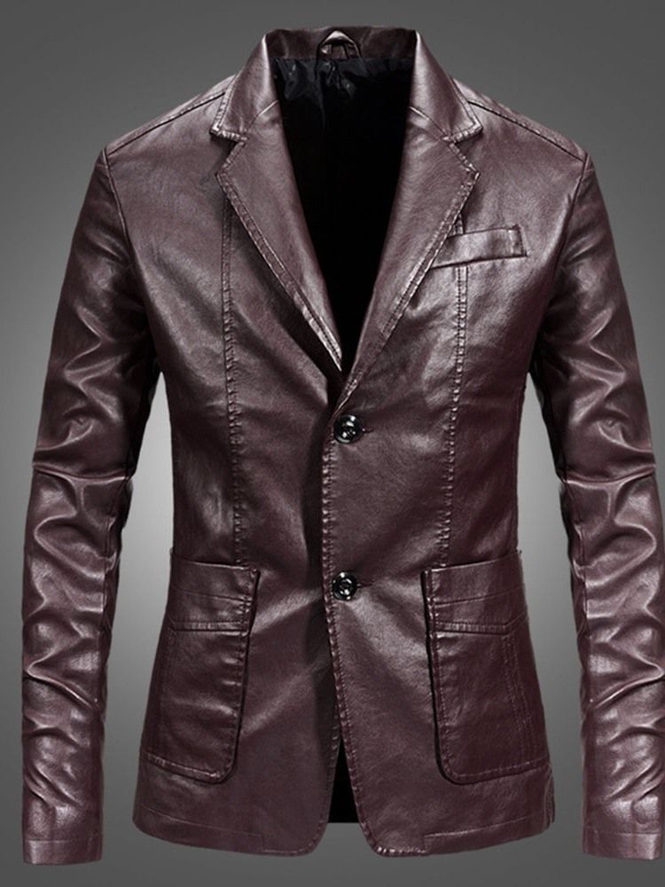 Plain Lapel Casual Single-breasted Men's Leather Jacket