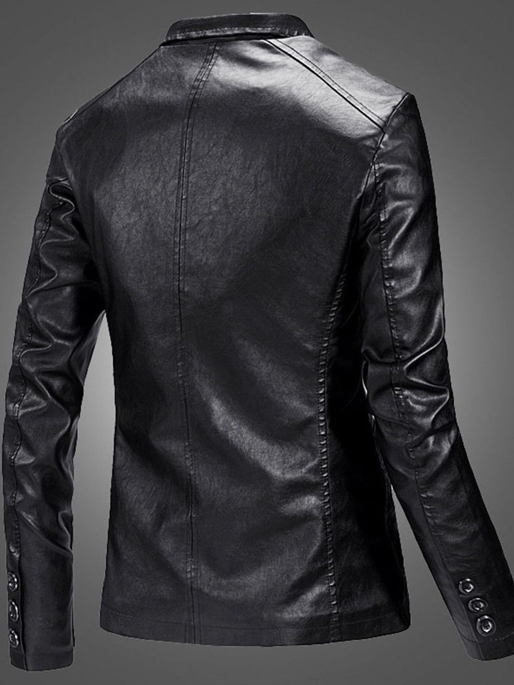 Plain Lapel Casual Single-breasted Men's Leather Jacket