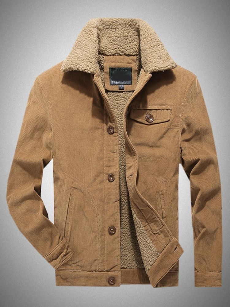 Plain Lapel Pocket Winter Loose Herrjacka