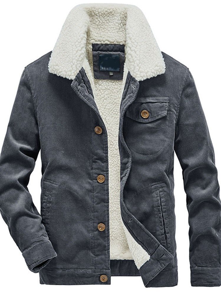 Plain Lapel Pocket Winter Loose Herrjacka