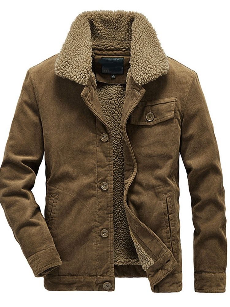 Plain Lapel Pocket Winter Loose Herrjacka