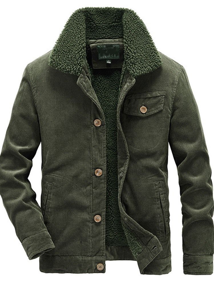 Plain Lapel Pocket Winter Loose Herrjacka