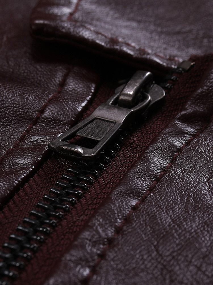 Plain Lapel Zipper Singeljacka För Män