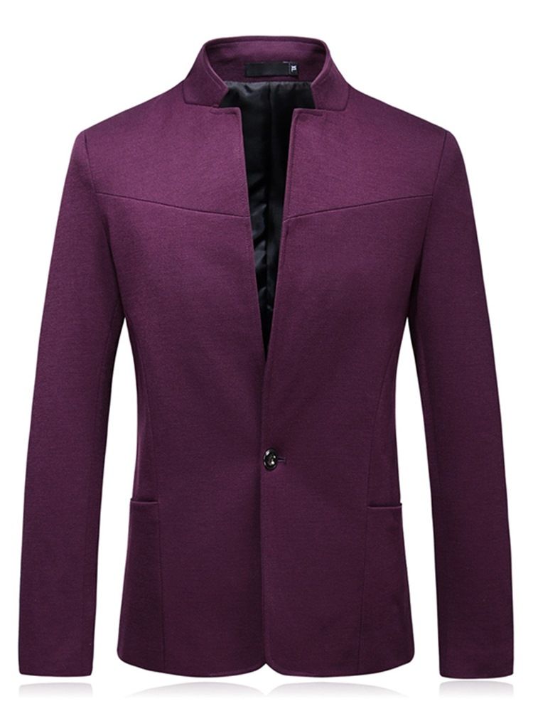 Plain One Button Stand Collar Mens Casual Jacket Blazer