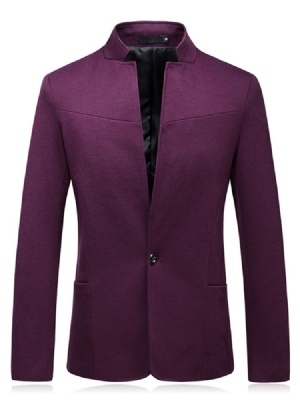 Plain One Button Stand Collar Mens Casual Jacket Blazer