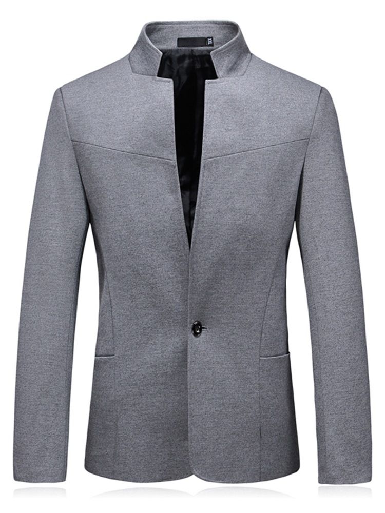 Plain One Button Stand Collar Mens Casual Jacket Blazer