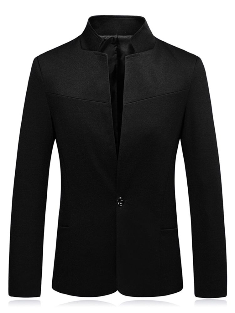 Plain One Button Stand Collar Mens Casual Jacket Blazer