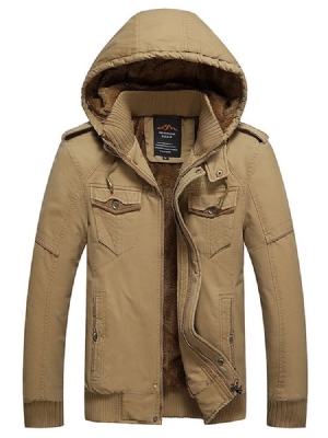 Plain Removable Hooded Zipper Mens Winter Casual Jacket Coats