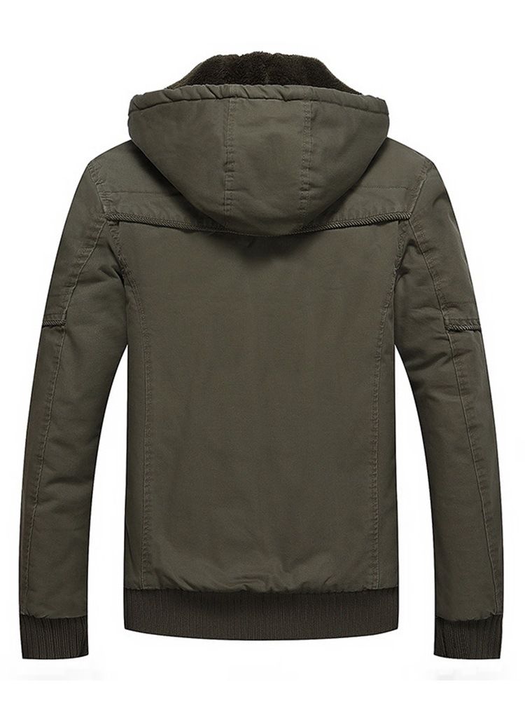 Plain Removable Hooded Zipper Mens Winter Casual Jacket Coats